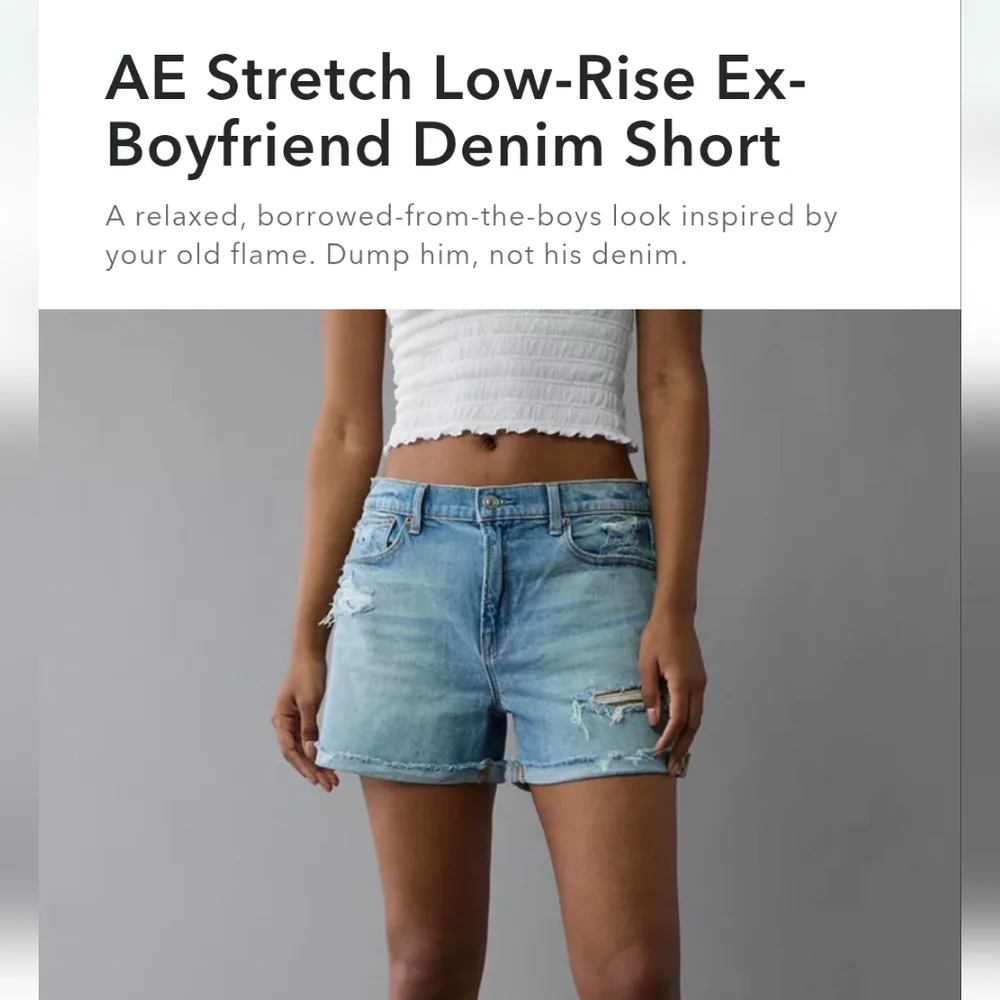 AE American Eagle Low Rise Ex Boyfriend Denim Light Jean Shorts Stretch NWOT 4 - Picture 1 of 15